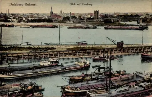 Ak Ruhrort Duisburg im Ruhrgebiet, Blick auf Homberg, Frachtschiffe