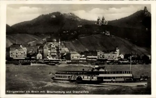Ak Königswinter am Rhein, Königswinter am Rhein, Drachenburg, Drachenfels, Schiff