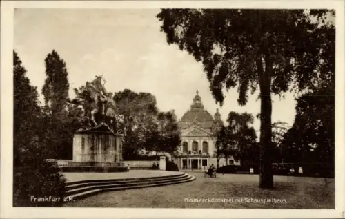 Ak Frankfurt am Main, Bismarckdenkmal, Schauspielhaus, Frankfurt a. M.