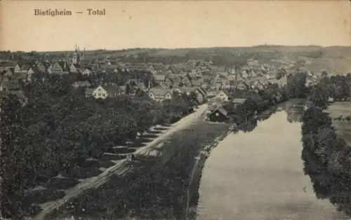 Ak Bietigheim Bissingen an der Enz Württemberg,  Gesamtansicht, Fluss, Bäume, Häuser