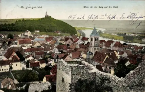 Ak Burglengenfeld an der Naab Oberpfalz, Blick von der Burg auf die Stadt,  