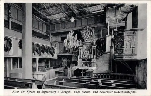 Ak Lippersdorf Erdmannsdorf in Thüringen, Altar der Kirche,  Turner- und Feuerwehr-Gedächtnistafe