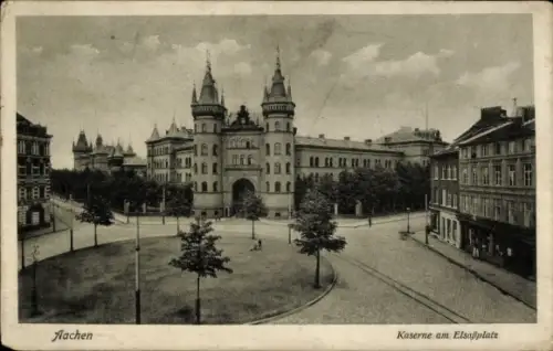 Ak Aachen,  Kaserne am Elsaßplatz, Bäume, Straßenansicht