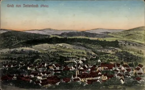 Ak Jettenbach in der Pfalz, Gruß aus  Landschaft mit Häusern und Bergen