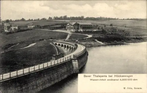 Ak Hückeswagen im Oberbergischen Kreis, Bever Thalsperre, Wasser-Inhalt 4.000.000 cbm, Landschaft