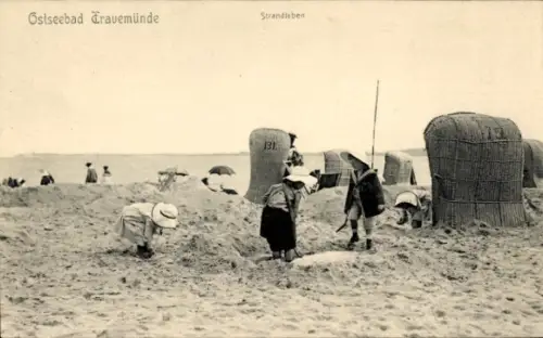 Ak Ostseebad Travemünde Lübeck, Ostseebad  Strandleben, Strandkörbe, Kinder am Strand