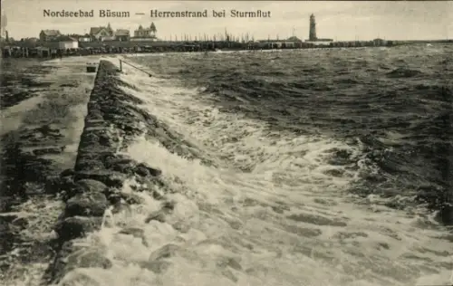 Ak Nordseebad Büsum, Nordseebad  Herrenstrand, Sturmflut, Wellen