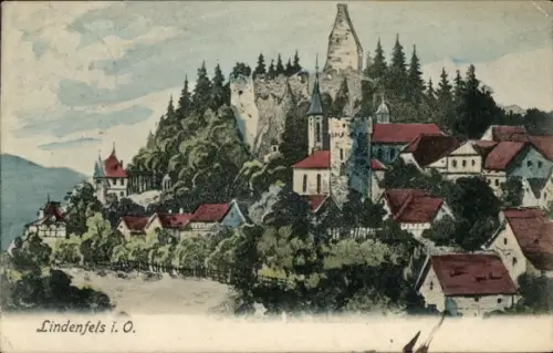 Ak Lindenfels im Odenwald,  Burg, Häuser, Bäume, Landschaft