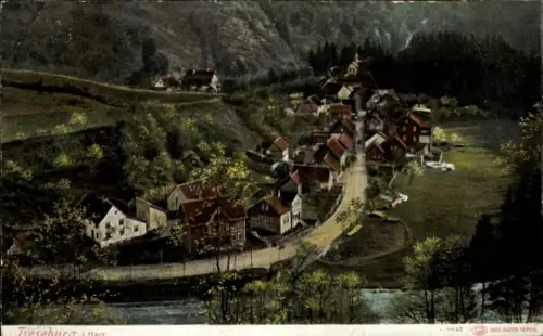 Ak Treseburg Thale im Harz, Tresehura Har, malerische Landschaft, kleine Häuser, Straße, Natur