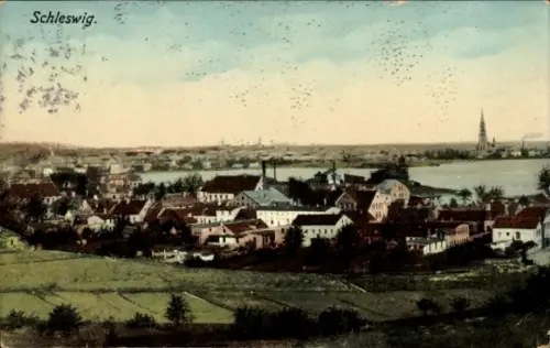 Ak Schleswig an der Schlei, Stadtansicht von  Häuser, Wasser, Kirche
