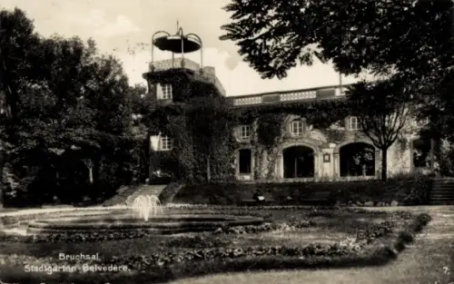 Ak Bruchsal im Kraichgau Baden Württemberg, Partie im Stadtgarten, Brunnen