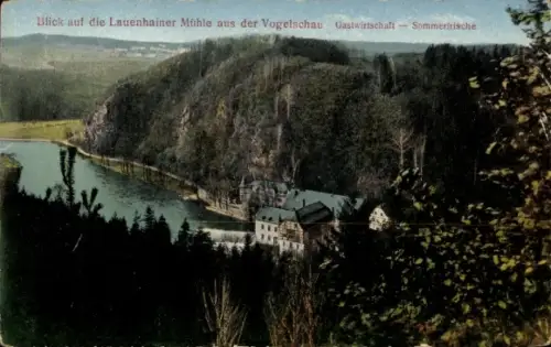Ak Lauenhain Mittweida in Sachsen, Lauenhainer Mühle, Blick auf die  Fluss, Wald, Gastwirtschaft,