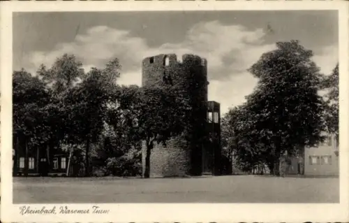Ak Rheinbach im Rhein Sieg Kreis, Wasemer Turm, Bäume, Wolken, Schwarz-Weiß-Foto
