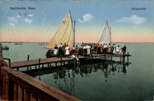 Ak Mardorf am Steinhuder Meer Neustadt am Rübenberge,  Anlegestelle, Segelboote, Menschenmenge