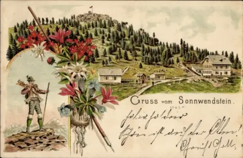 Litho Semmering in Niederösterreich, Sonnwendstein, Wanderer, Edelweiß
