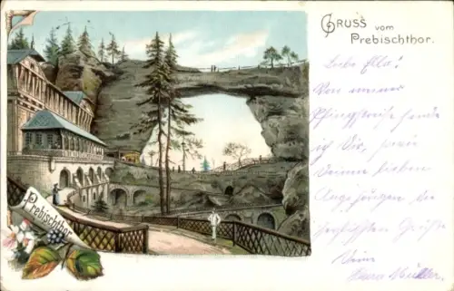 Litho Hřensko Herrnskretschen Elbe Region Aussig, Prebischtor, Pravčická brána