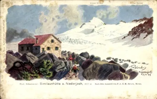 Künstler Ak Reisch, Schnalstal Tirol, Similaunhütte am Niederjoch