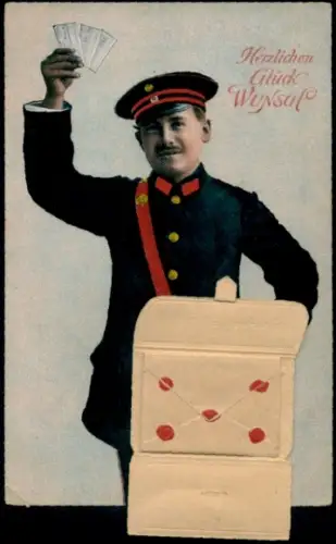 Leporello Ak Herzlichen Glückwunsch, Postbote mit Briefen