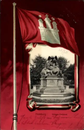 Passepartout Ak Hamburg Mitte Altstadt, Krieger-Denkmal, Fahne