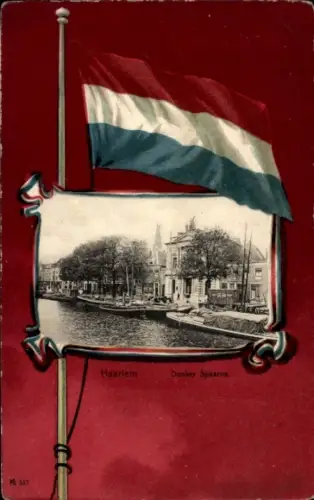 Passepartout Ak Haarlem Nordholland Niederlande, Donker Spaarne, Fahne