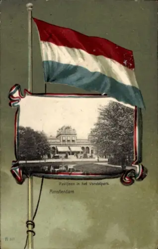 Passepartout Ak Amsterdam Nordholland Niederlande, Paviljoen in het Vondelpark, Fahne
