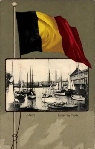 Passepartout Ak Anvers Antwerpen Flandern, Bassins des Yachts, Flagge