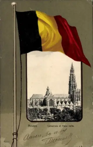 Passepartout Ak Antwerpen Antwerpen Flandern, Kathedrale, Grüner Platz