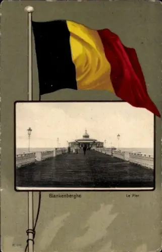 Passepartout Ak Blankenberghe Blankenberge Westflandern, Pier, Fahne