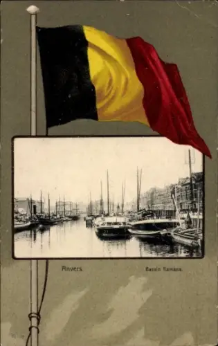 Passepartout Ak Anvers Antwerpen Flandern, Bassin flamana, Fahne