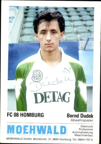 Autogrammkarte Bernd Dudek, FC 08 Homburg, Portrait, Autogramm