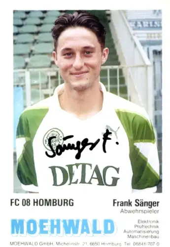 Autogrammkarte Fußballer Frank Sänger, FC Homburg, Autogramm