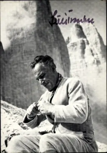 Ak Schauspieler Luis Trenker im Gebirge, Portrait, Autogramm