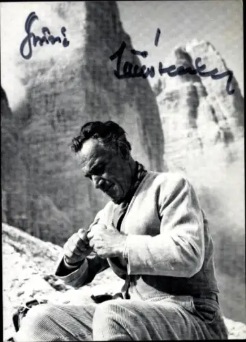 Ak Schauspieler Luis Trenker im Gebirge, Portrait, Autogramm