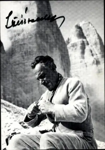 Ak Bergsteiger und Schauspieler Luis Trenker im Gebirge, Portrait, Autogramm