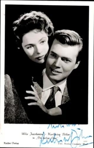 Ak Schauspielerin Ulla Jacobsson und Karlheinz Böhm in Die heilige Lüge