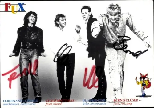 Autogrammkarte Musikgruppe Fux, Portrait, Autogramme