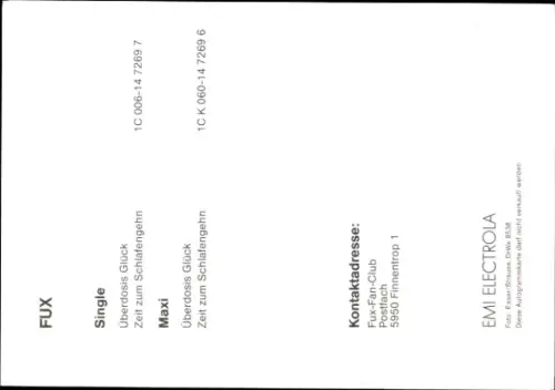 Autogrammkarte Musikgruppe Fux, Portrait, Autogramme