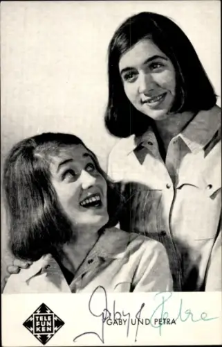 Autogrammkarte Musikgruppe Gaby und Petra, Portrait, Autogramme