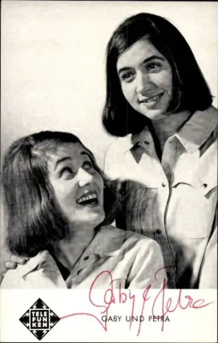 Autogrammkarte Musikgruppe Gaby und Petra, Portrait, Autogramme