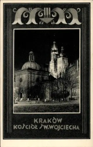 Passepartout Ak Kraków Krakau Polen, Marienkirche am Hauptmarkt bei Nacht