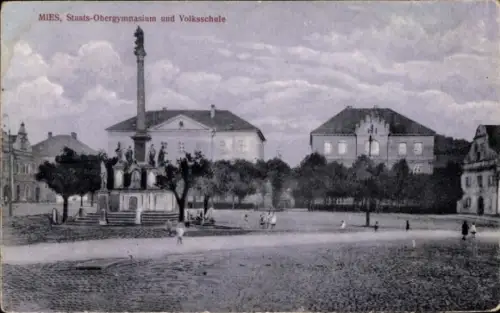 Ak Stříbro Mies Region Pilsen, Staats-Obergymnasium und Volksschule
