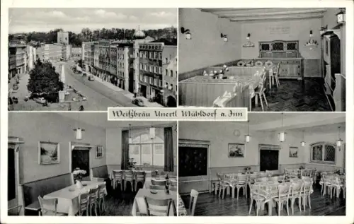 Ak Mühldorf am Inn Oberbayern, Straßenpartie, Weißbräu Unertl