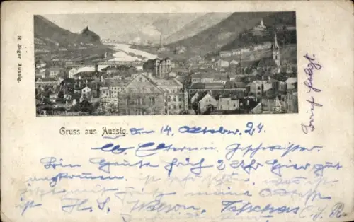 Passepartout Ak Ústí nad Labem Aussig an der Elbe, Gesamtansicht