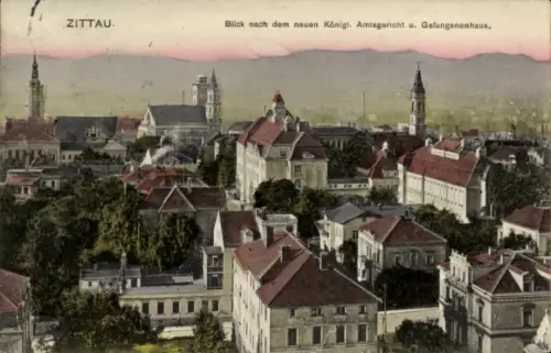 Ak Zittau in Sachsen, Gesamtansicht, Amtsgericht, Gefangenenhaus