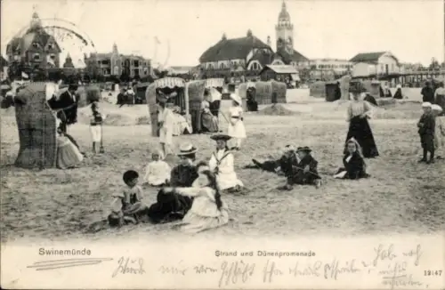Ak Świnoujście Swinemünde Pommern, Strand und Dünenpromenade