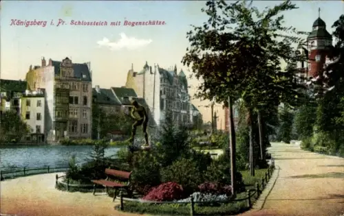 Ak Kaliningrad Königsberg Ostpreußen, Schlossteich mit Bogenschütze