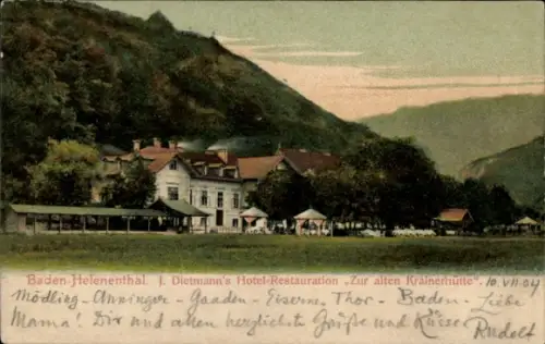 Ak Baden in Niederösterreich, Helenental, Hotel Zur alten Krainerhütte