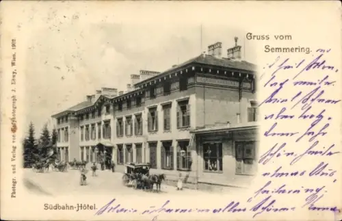 Ak Semmering in Niederösterreich, Südbahn-Hotel, Gruss vom   Fotografie, Pferdewagen