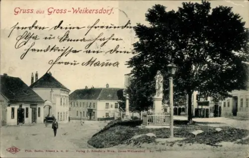 Ak Großweikersdorf Niederösterreich, Marktplatz, Denkmal