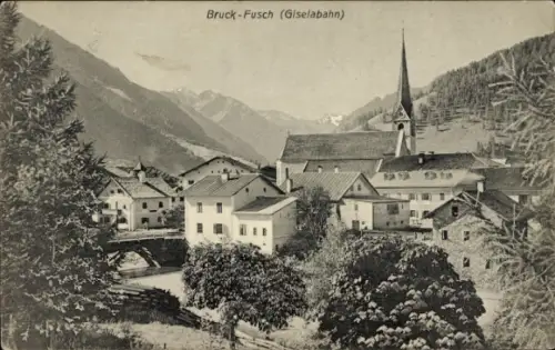 Ak Bruck an der Großglocknerstraße in Salzburg, Teilansicht, Kirche, Fusch an der Giselabahn